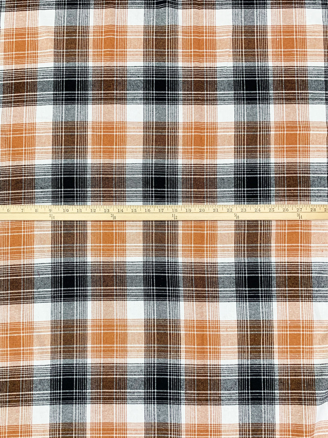 Copper/Black/White 100% Cotton Plaid Flannel Shirting 56W