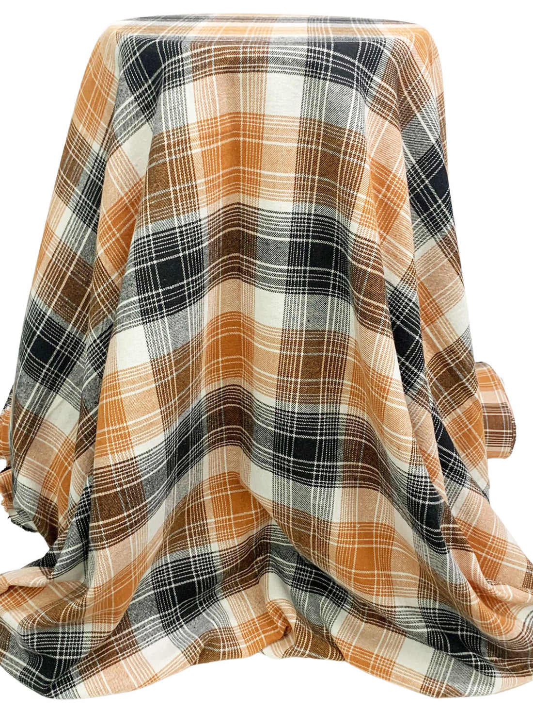 Copper/Black/White 100% Cotton Plaid Flannel Shirting 56W