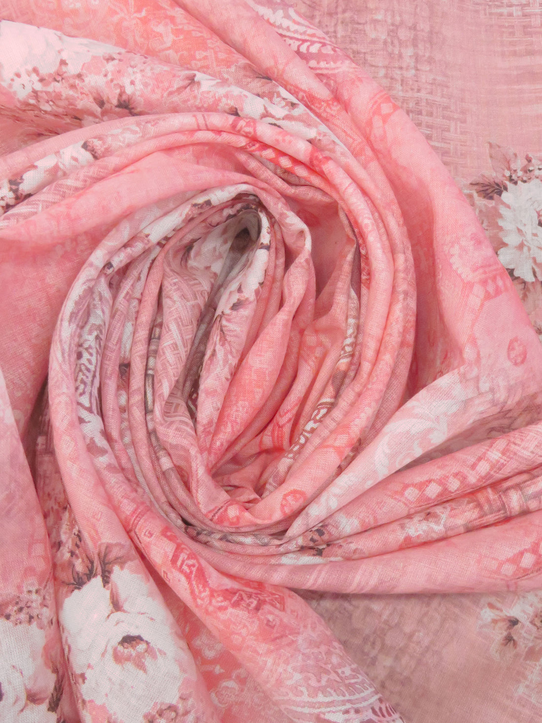 Soft Pink/Watermelon Pink/Mid Gray/Multi 100% Cotton Abstract & Floral Print Lawn 56W