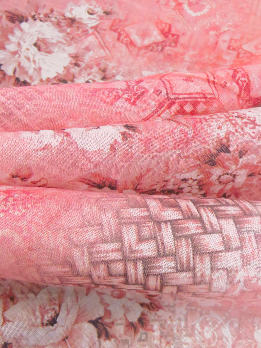 Soft Pink/Watermelon Pink/Mid Gray/Multi 100% Cotton Abstract & Floral Print Lawn 56W