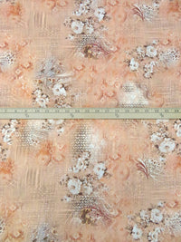 Peach/Muted Brown/White/Multi 100% Cotton Abstract & Floral Print Lawn 58W