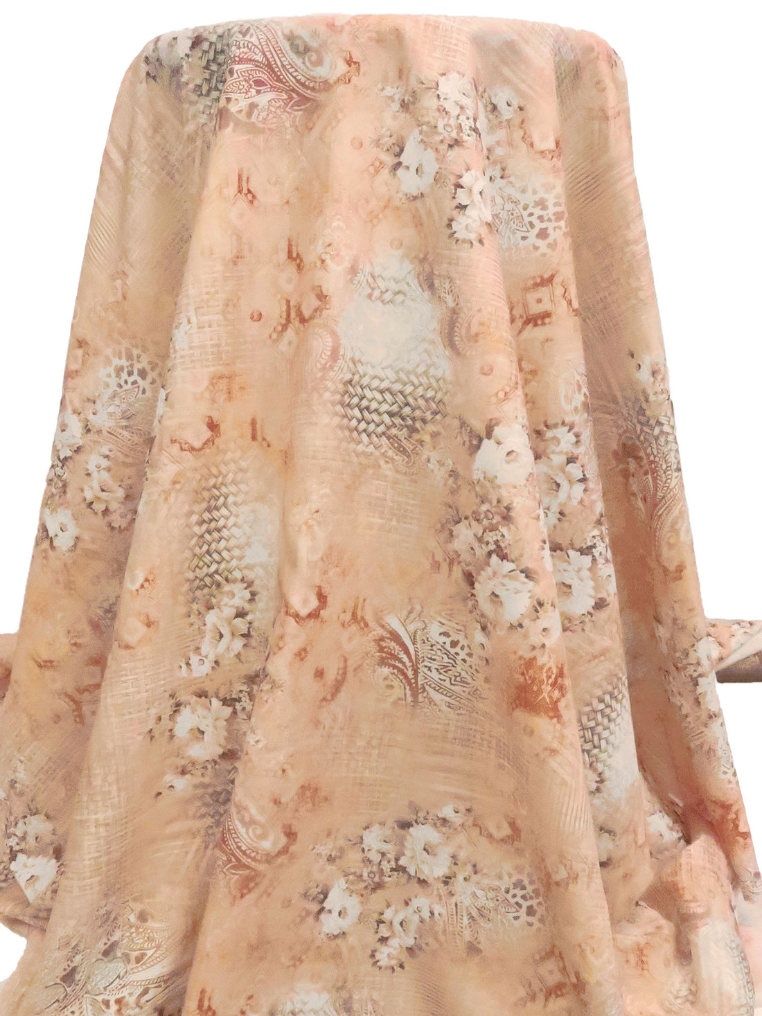 Peach/Muted Brown/White/Multi 100% Cotton Abstract & Floral Print Lawn 58W