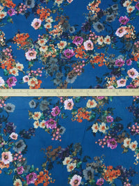 Dark Muted Blue/Pale Purple/Orange/Multi 100% Cotton Floral Print Lawn 58W