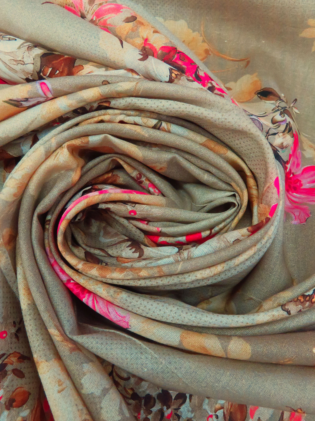Tan/Taupe/Dark French Pink/Multi 100% Cotton Floral Clusters Print Lawn 58W