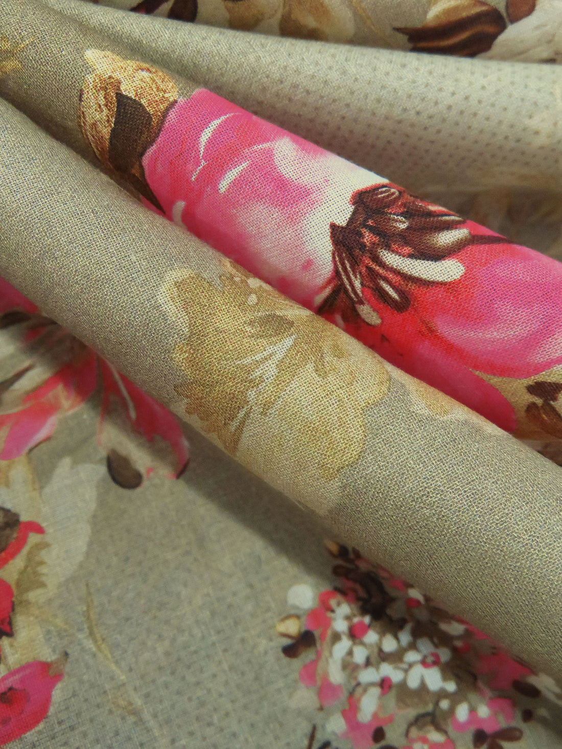 Tan/Taupe/Dark French Pink/Multi 100% Cotton Floral Clusters Print Lawn 58W