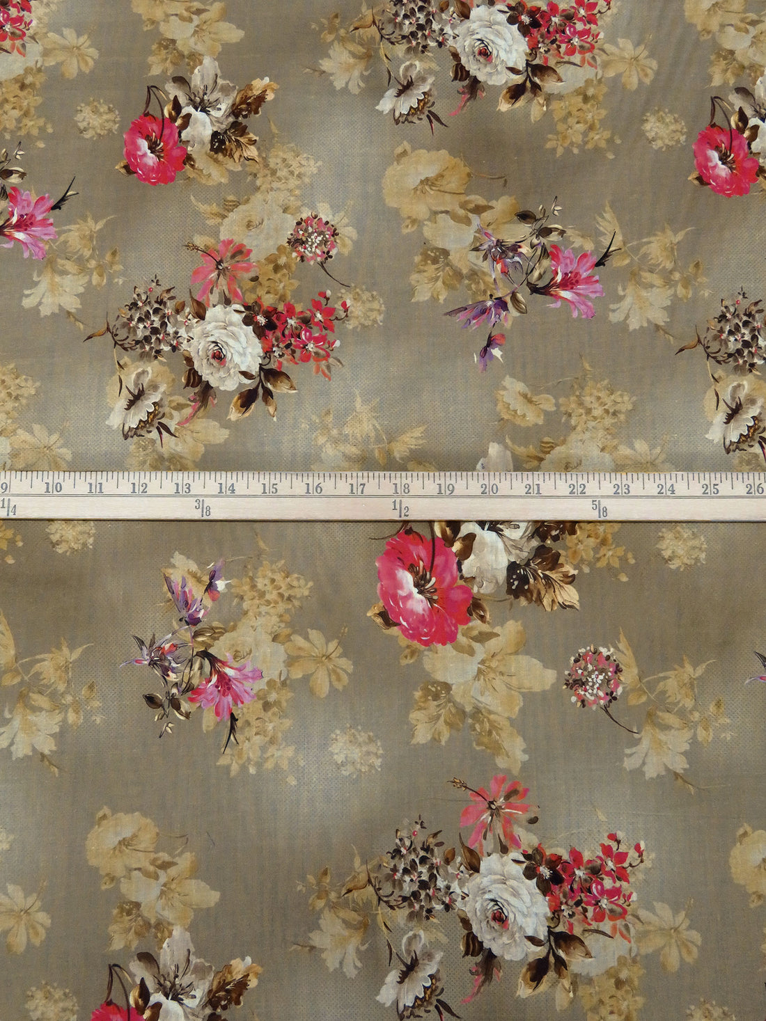 Tan/Taupe/Dark French Pink/Multi 100% Cotton Floral Clusters Print Lawn 58W