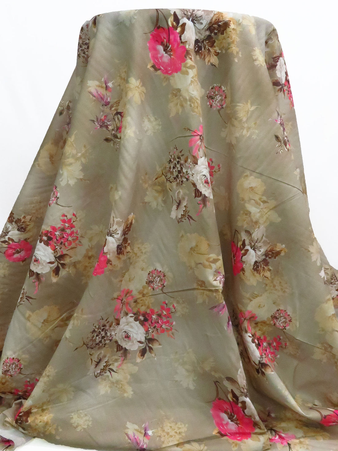 Tan/Taupe/Dark French Pink/Multi 100% Cotton Floral Clusters Print Lawn 58W