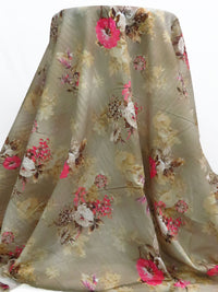 Tan/Taupe/Dark French Pink/Multi 100% Cotton Floral Clusters Print Lawn 58W