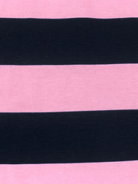 Carnation Pink/Dark Navy Cotton/Lycra Horizontal Stripe Jersey Knit 60W