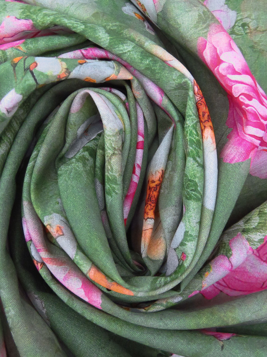 Russian Green/Dusty Gray/Fuchsia/Multi 100% Cotton Floral Print Lawn 58W