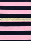 Carnation Pink/Dark Navy Cotton/Lycra Horizontal Stripe Jersey Knit 60W