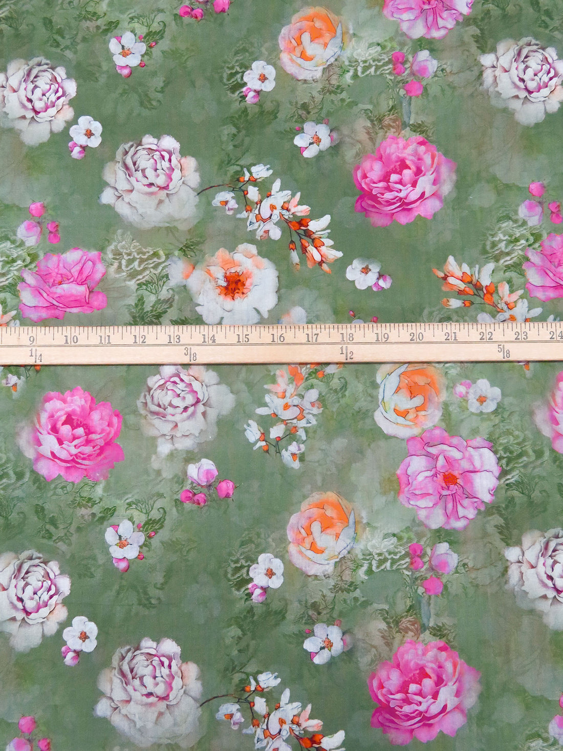 Russian Green/Dusty Gray/Fuchsia/Multi 100% Cotton Floral Print Lawn 58W