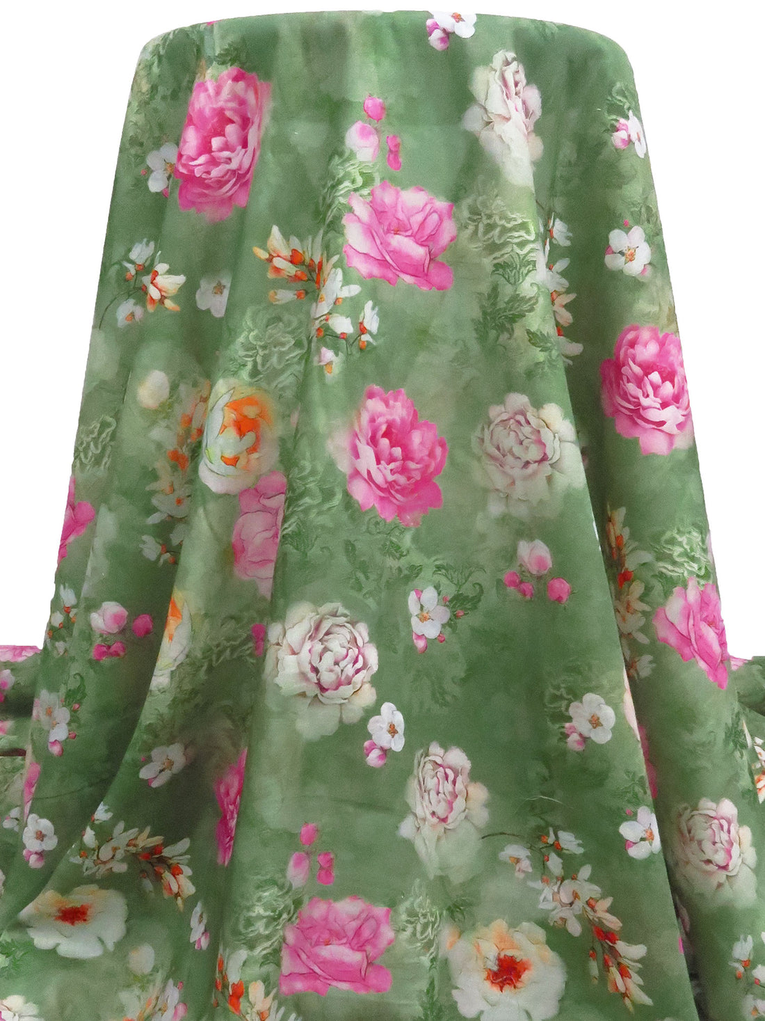 Russian Green/Dusty Gray/Fuchsia/Multi 100% Cotton Floral Print Lawn 58W