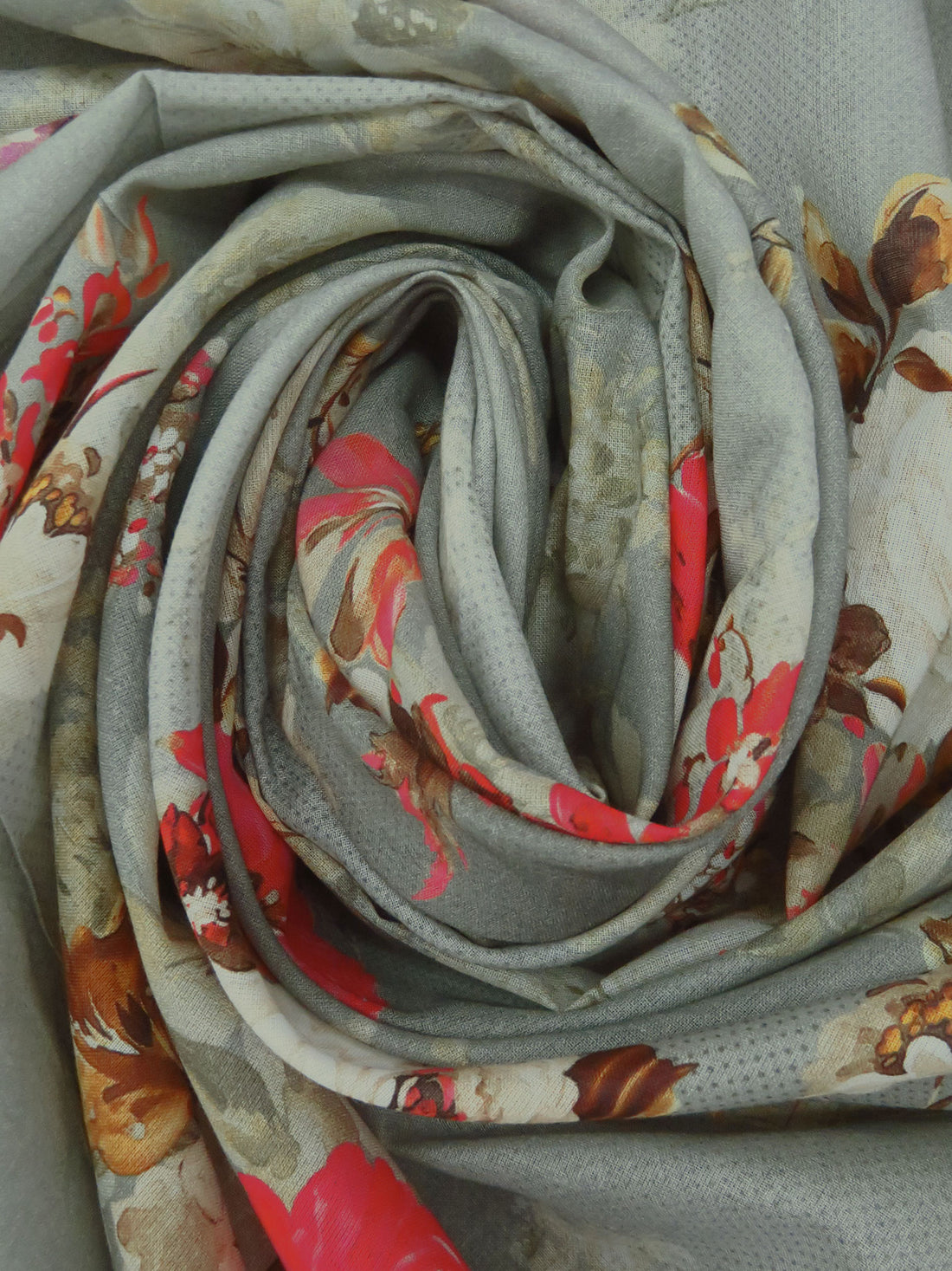 Cloud Gray/Sand/Coral/Multi 100% Cotton Floral Clusters Print Lawn 57W