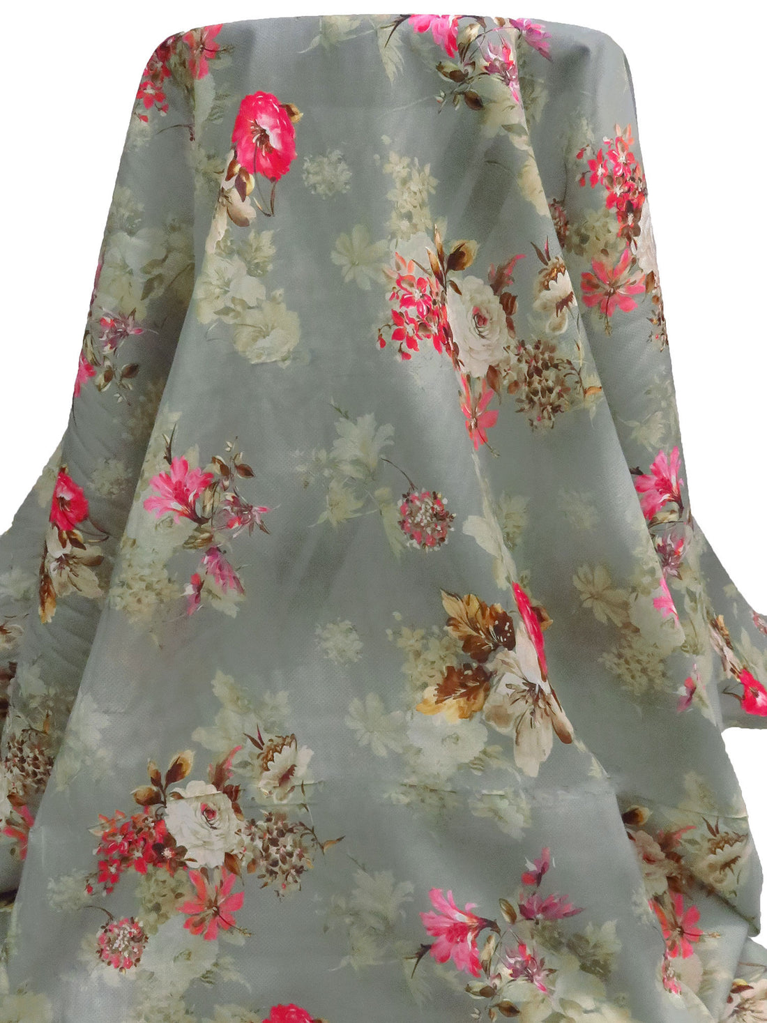 Cloud Gray/Sand/Coral/Multi 100% Cotton Floral Clusters Print Lawn 57W
