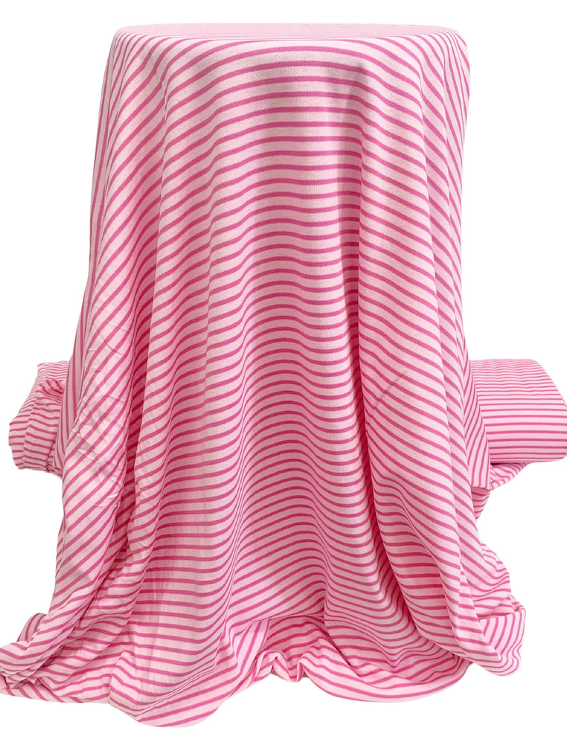 Fandango Pink/Cameo Pink Cotton/Polyester Horizontal Stripe Interlock Knit 62W