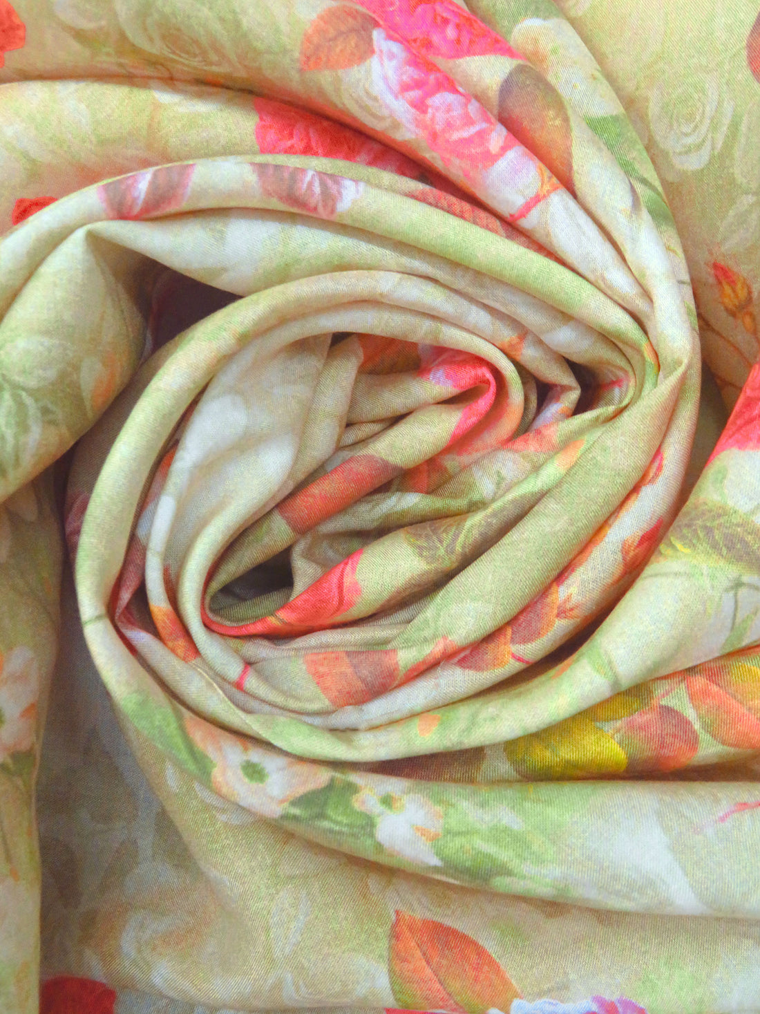 Matte Red/French Pink/Muted Olive/Multi 100% Cotton Floral Stems Print Lawn 58W
