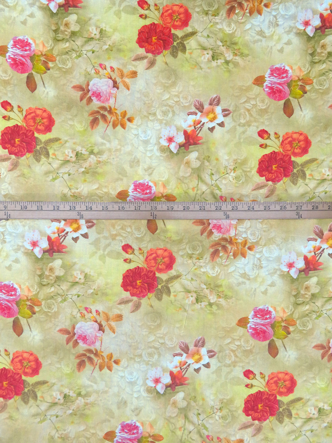 Matte Red/French Pink/Muted Olive/Multi 100% Cotton Floral Stems Print Lawn 58W