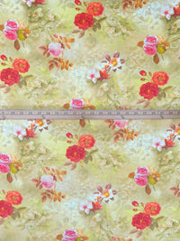 Matte Red/French Pink/Muted Olive/Multi 100% Cotton Floral Stems Print Lawn 58W