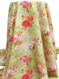 Matte Red/French Pink/Muted Olive/Multi 100% Cotton Floral Stems Print Lawn 58W