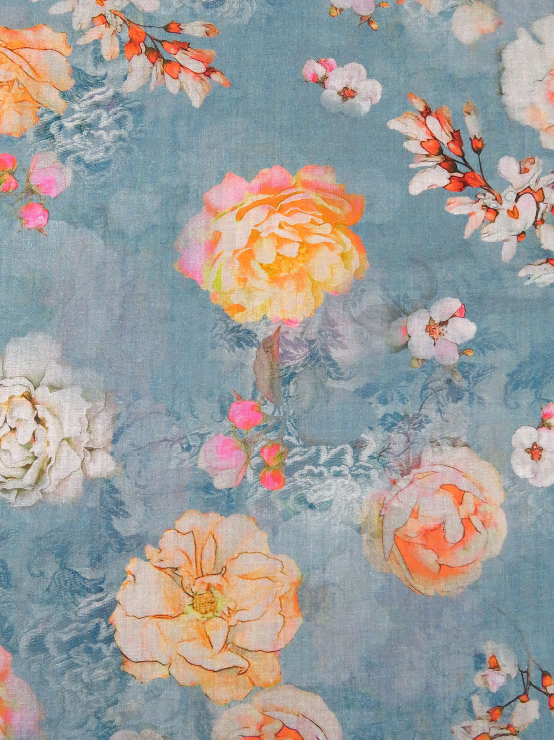 Pewter Blue/Light Pink/Sunray/Multi 100% Cotton Floral Print Lawn 58W