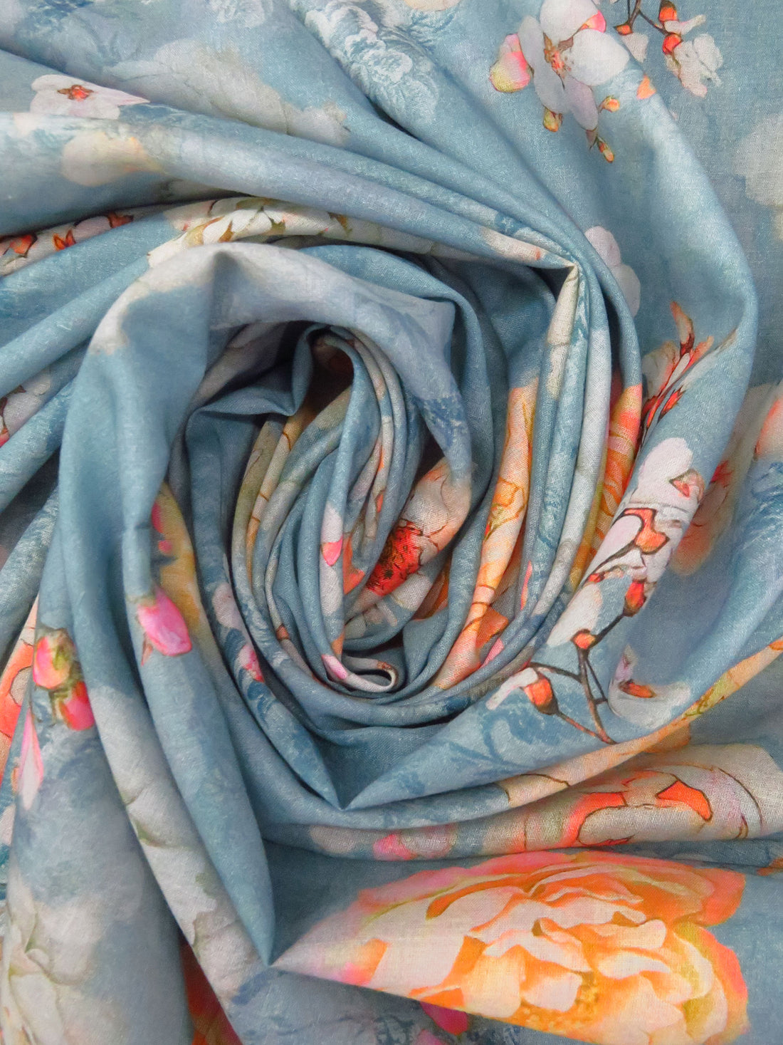 Pewter Blue/Light Pink/Sunray/Multi 100% Cotton Floral Print Lawn 58W