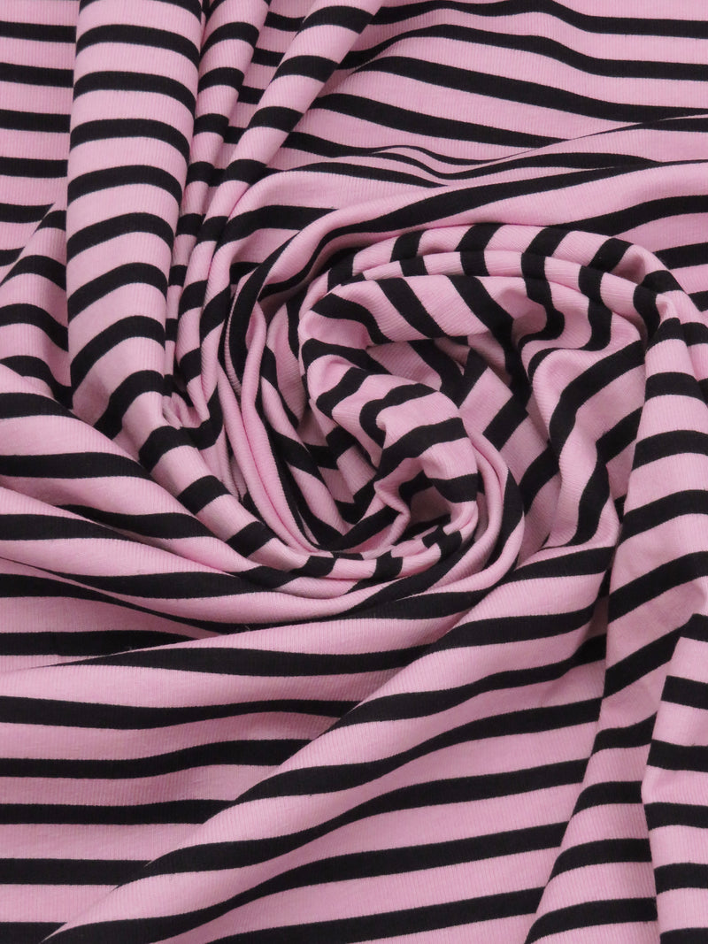 Taffy Pink/Black Cotton/Lycra Horizontal Stripe Print Jersey Knit 62W