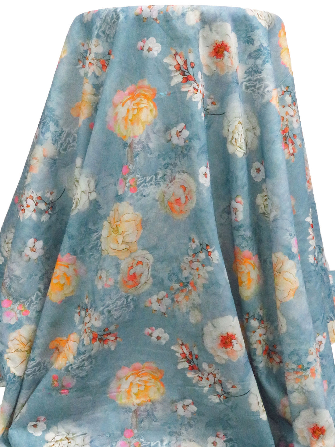 Pewter Blue/Light Pink/Sunray/Multi 100% Cotton Floral Print Lawn 58W