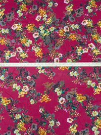 Dark Raspberry Pink/Pumpkin/Dark Green/Multi 100% Cotton Floral Print Lawn 57W