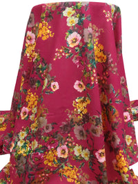Dark Raspberry Pink/Pumpkin/Dark Green/Multi 100% Cotton Floral Print Lawn 57W