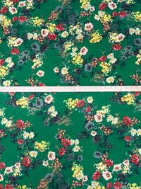 Dark Rich Green/Bright Yellow/Dark Red/Multi 100% Cotton Floral Print Lawn 58W