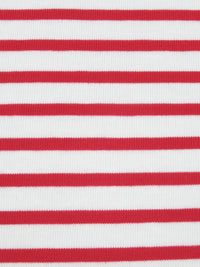 White/Apple Red Cotton/Polyester Yarn-Dyed Horizontal Stripe Jersey Knit 58W