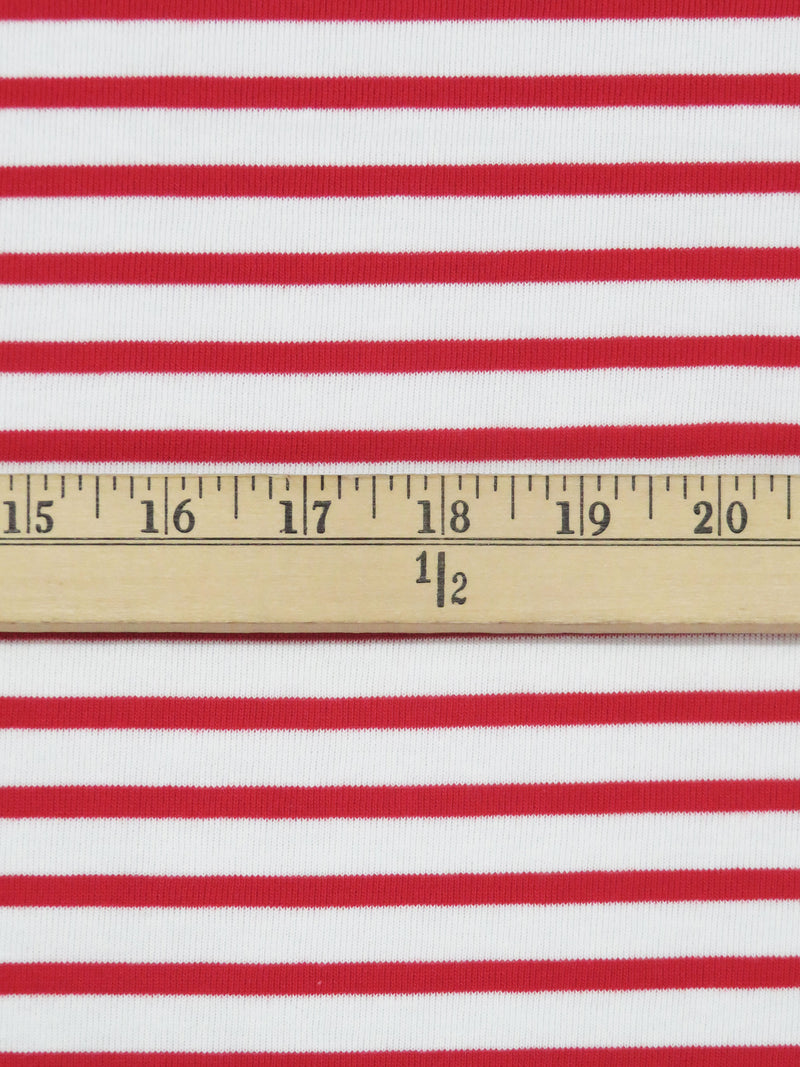 White/Apple Red Cotton/Polyester Yarn-Dyed Horizontal Stripe Jersey Knit 58W