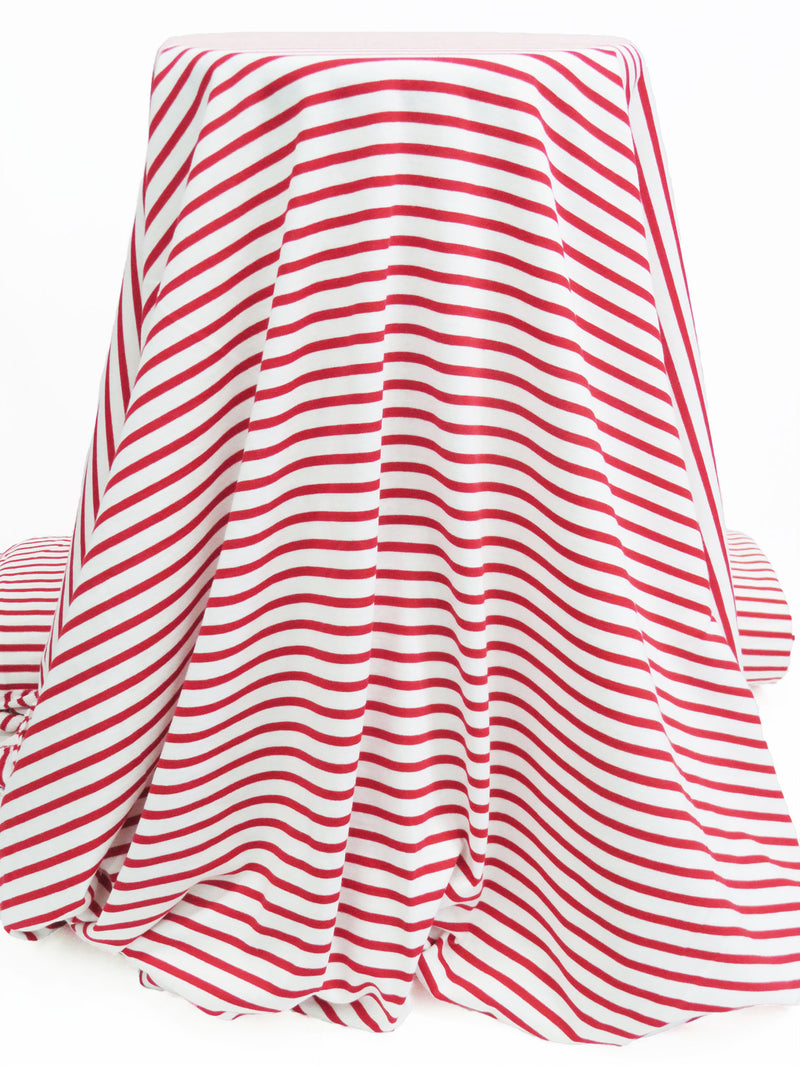 White/Apple Red Cotton/Polyester Yarn-Dyed Horizontal Stripe Jersey Knit 58W