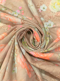 Light Taupe/Mellow Apricot/Off-White/Multi 100% Cotton Floral Print Lawn 58W