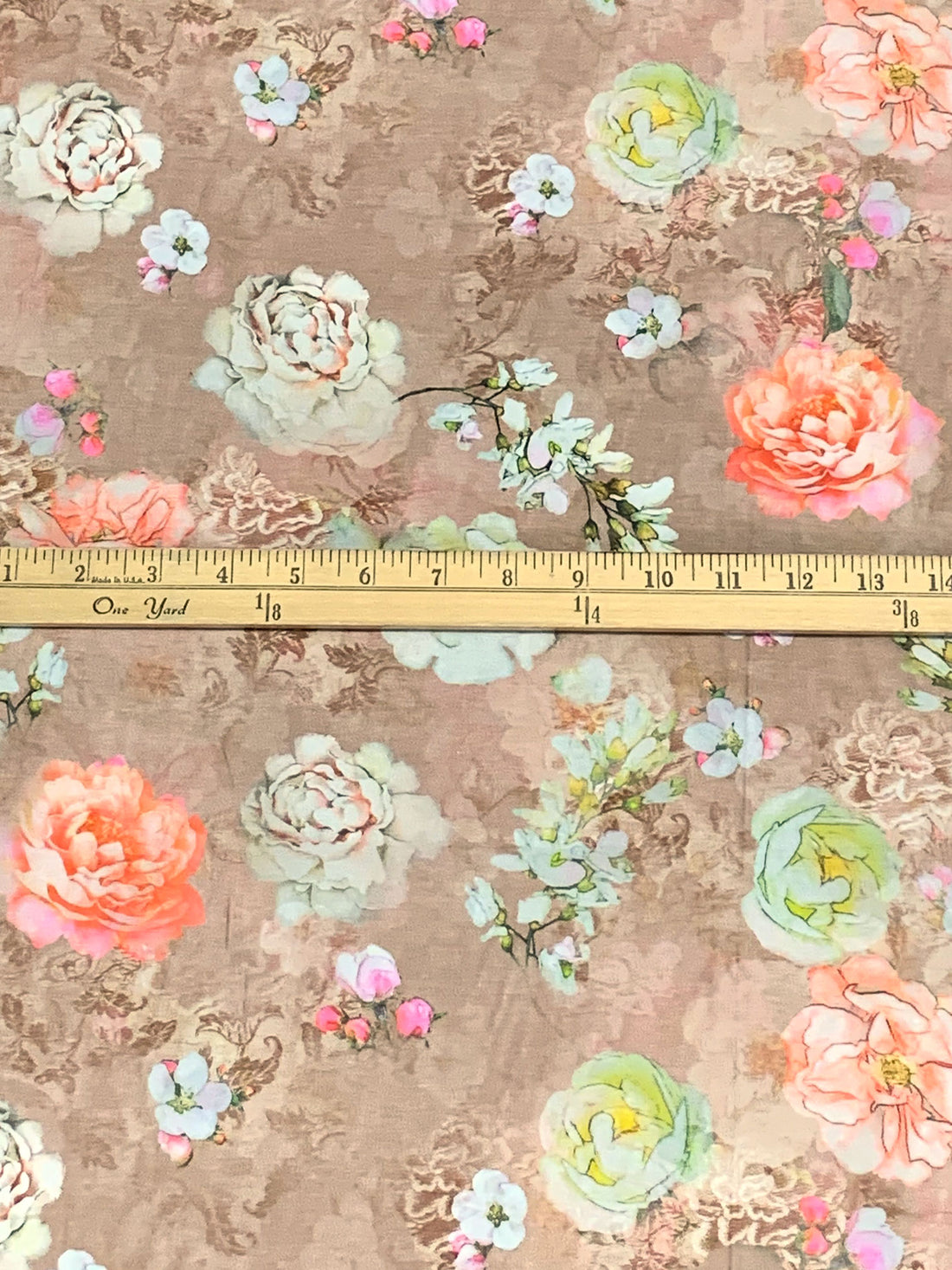 Light Taupe/Mellow Apricot/Off-White/Multi 100% Cotton Floral Print Lawn 58W