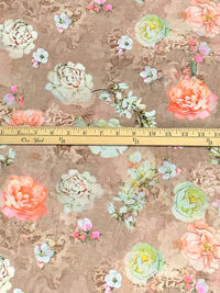 Light Taupe/Mellow Apricot/Off-White/Multi 100% Cotton Floral Print Lawn 58W
