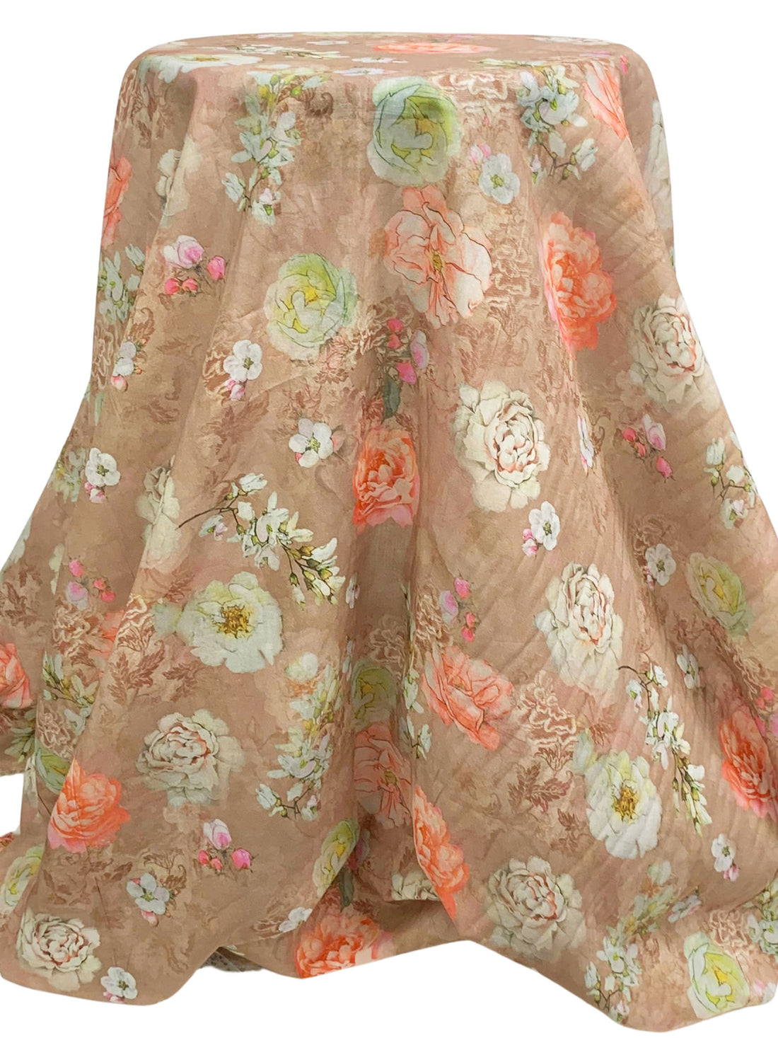 Light Taupe/Mellow Apricot/Off-White/Multi 100% Cotton Floral Print Lawn 58W