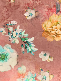 Copper Rose/Sunray/Turquoise Blue/Multi 100% Cotton Floral Print Lawn 57W