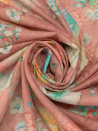 Copper Rose/Sunray/Turquoise Blue/Multi 100% Cotton Floral Print Lawn 57W