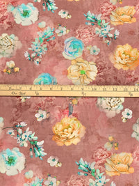Copper Rose/Sunray/Turquoise Blue/Multi 100% Cotton Floral Print Lawn 57W