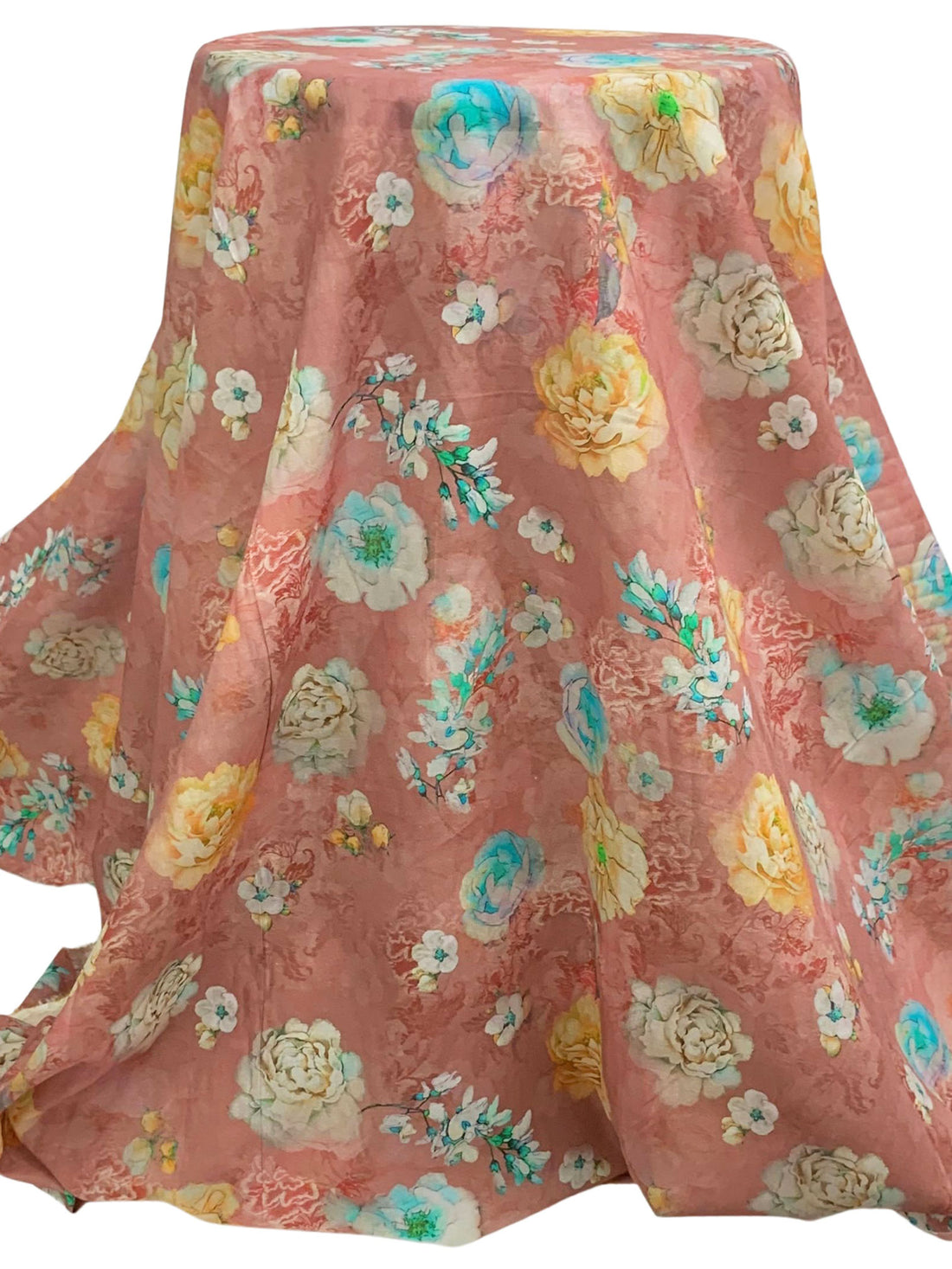 Copper Rose/Sunray/Turquoise Blue/Multi 100% Cotton Floral Print Lawn 57W