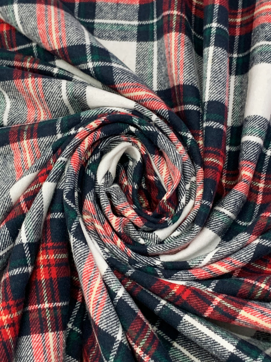 Dark Imperial Blue/White/Red 100% Cotton Plaid Flannel Shirting 58W