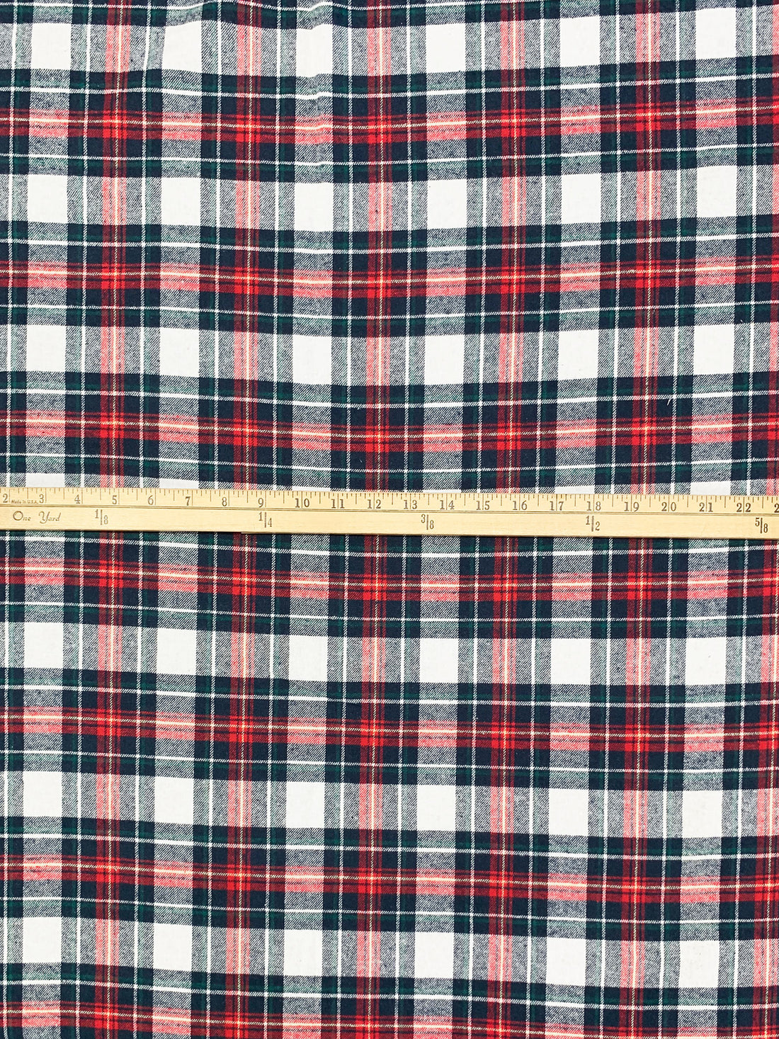 Dark Imperial Blue/White/Red 100% Cotton Plaid Flannel Shirting 58W