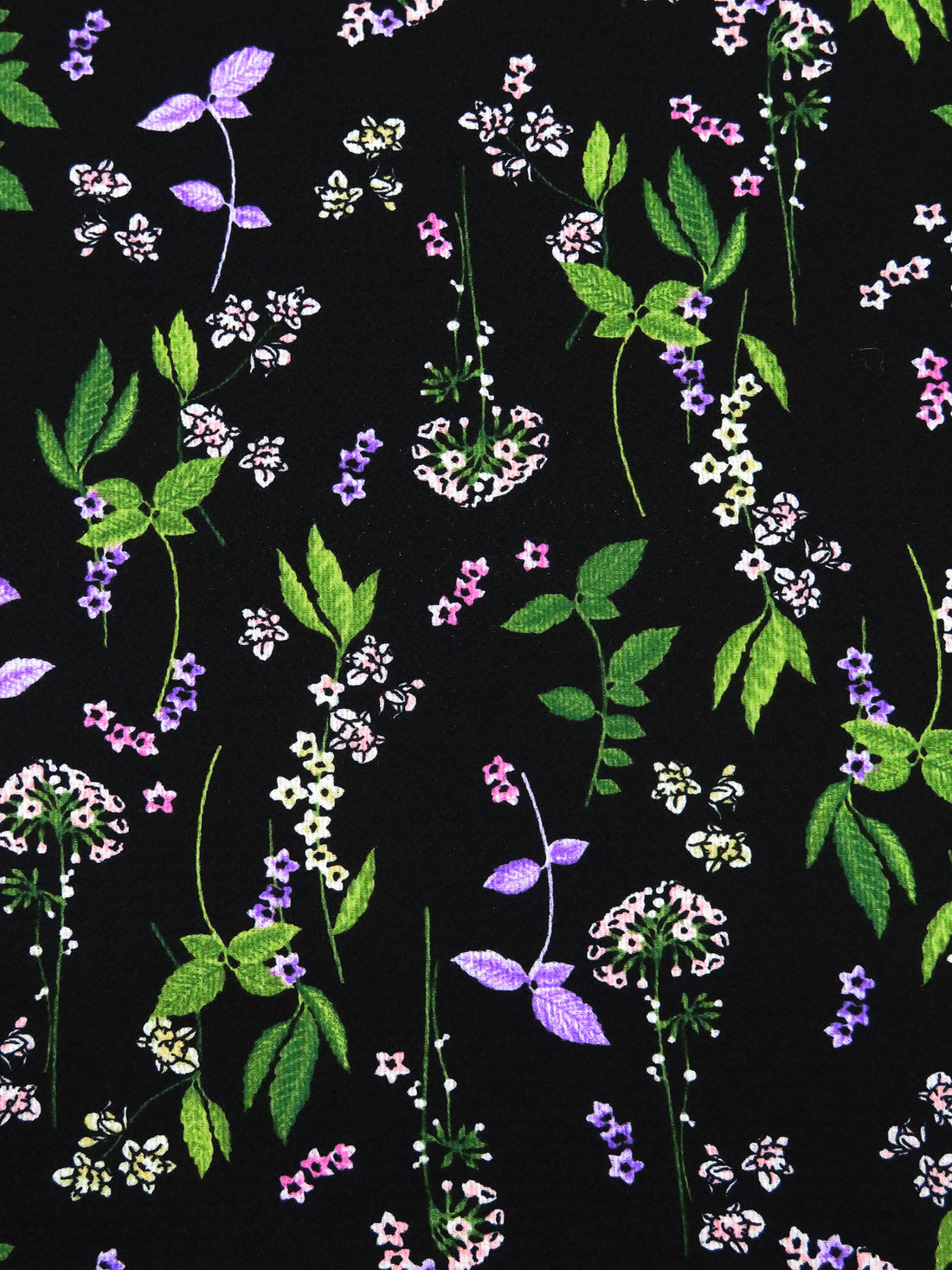 Black/Lavender/Leaf Green/Multi 100% Polyester Garden Floral Print Bubble Crepe 58W