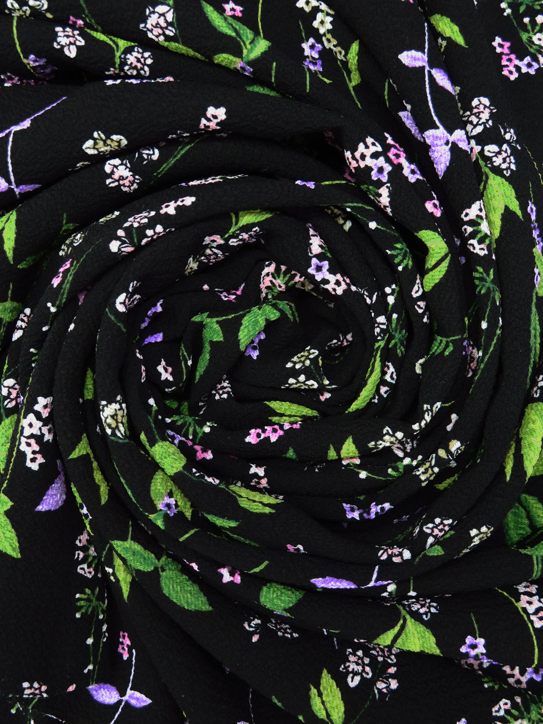 Black/Lavender/Leaf Green/Multi 100% Polyester Garden Floral Print Bubble Crepe 58W