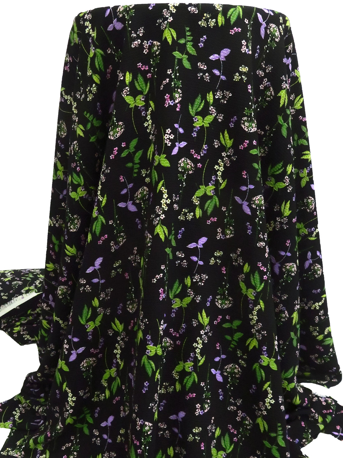 Black/Lavender/Leaf Green/Multi 100% Polyester Garden Floral Print Bubble Crepe 58W