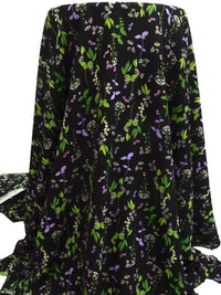 Black/Lavender/Leaf Green/Multi 100% Polyester Garden Floral Print Bubble Crepe 58W