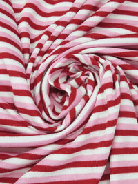 Apple Red/Carnation Pink/White Cotton/Polyester Yarn-Dyed Horizontal Stripe Interlock Knit 62W