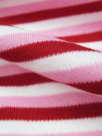 Apple Red/Carnation Pink/White Cotton/Polyester Yarn-Dyed Horizontal Stripe Interlock Knit 62W